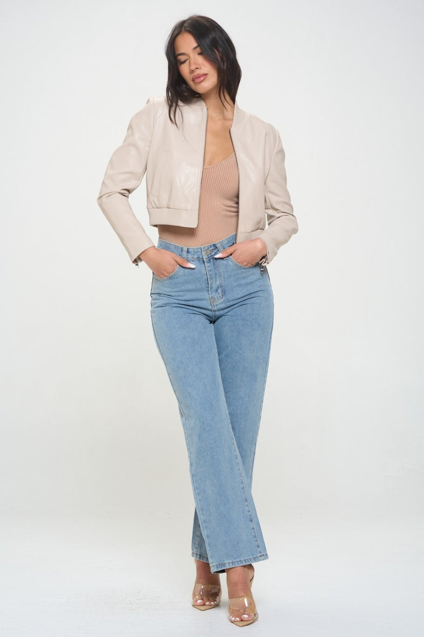 Coalition LA Zip Up Cropped Bomber Jacket - TopFashionHQ