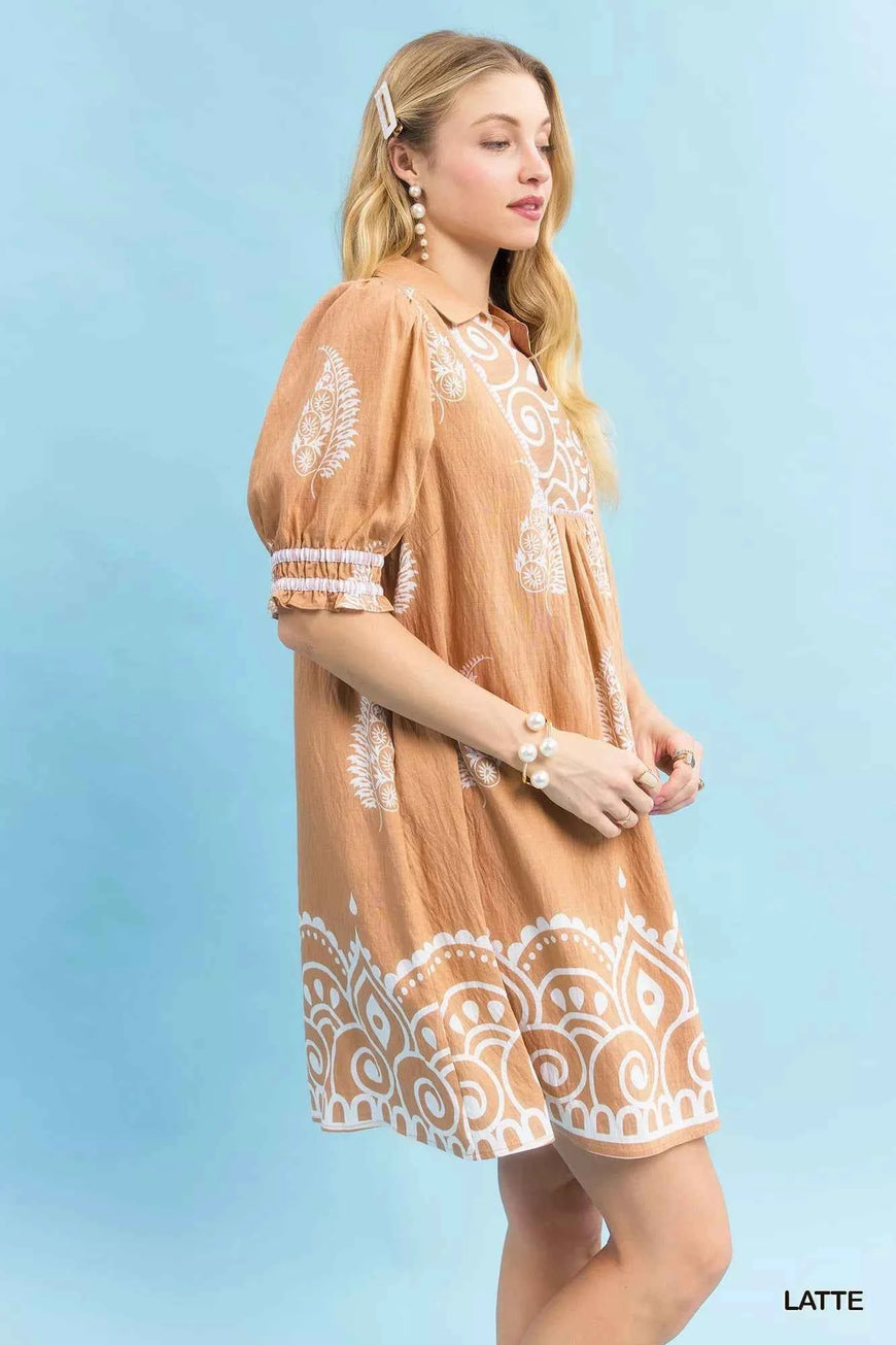 Umgee Paisley Mandala Print Babydoll Dress