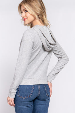 ACTIVE BASIC CALIFORNIA Zip Up Drawstring Long Sleeve Hoodie - TopFashionHQ