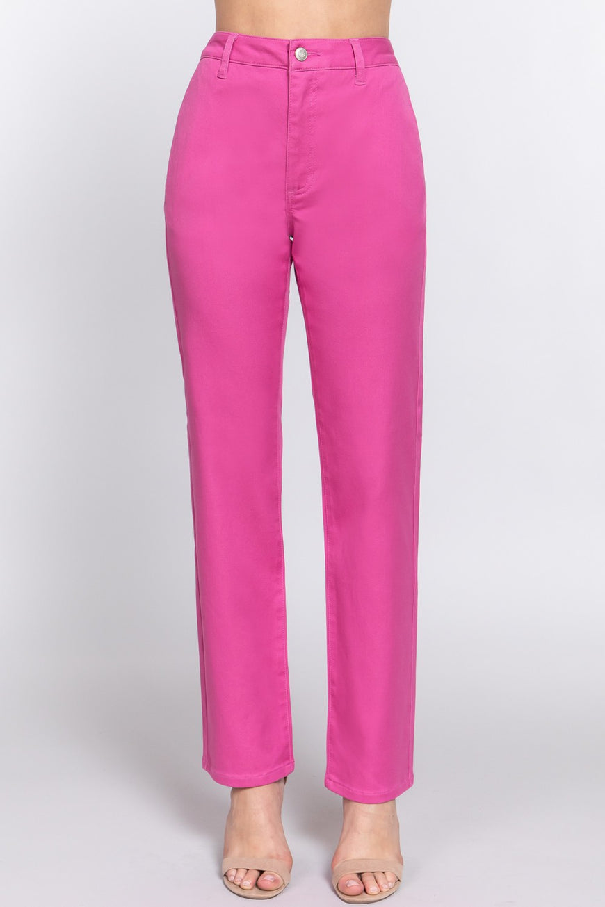 ACTIVE BASIC High Waist Straight Twill Pants - TopFashionHQ