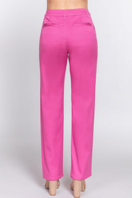 ACTIVE BASIC High Waist Straight Twill Pants - TopFashionHQ