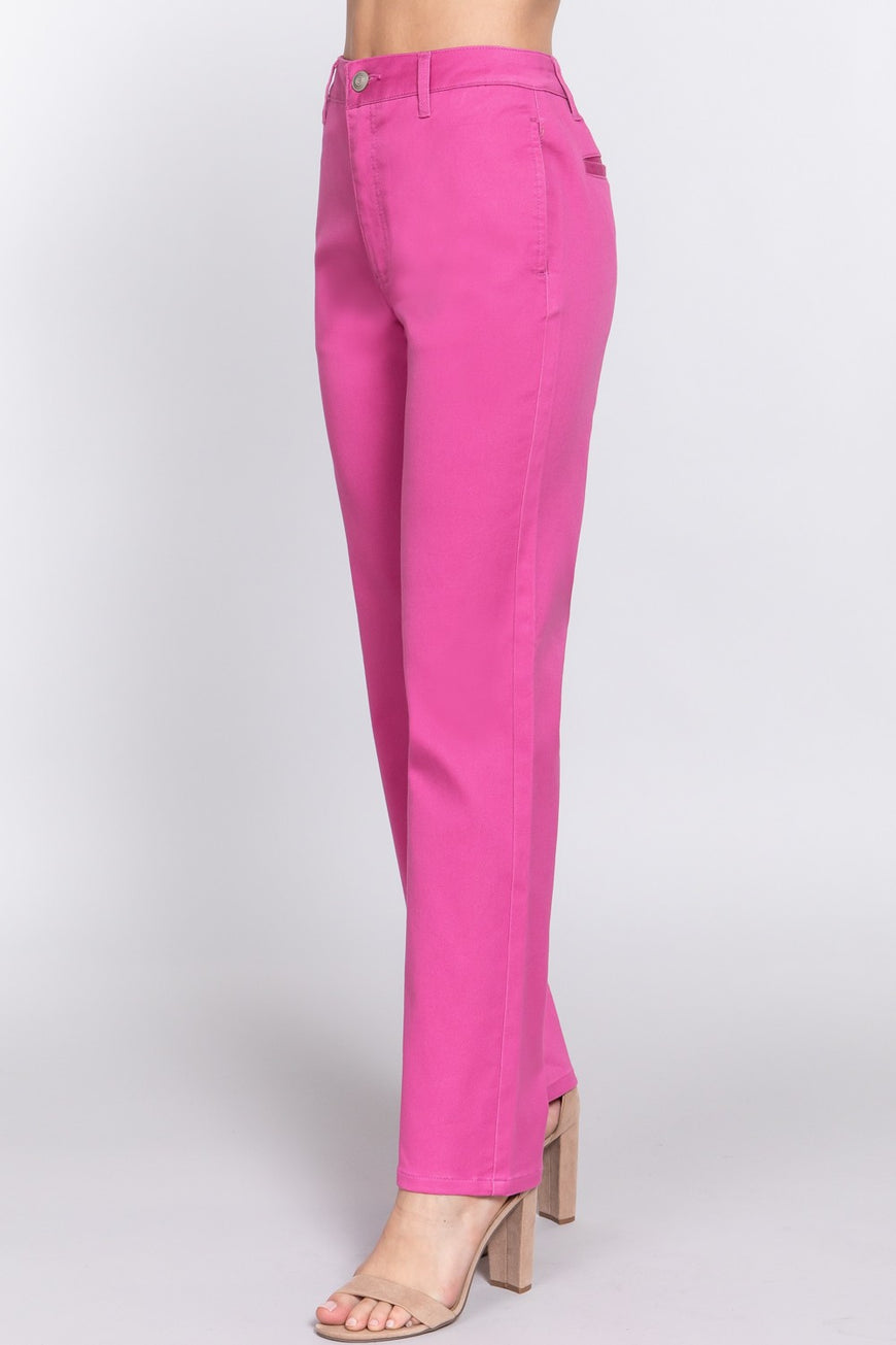 ACTIVE BASIC High Waist Straight Twill Pants - TopFashionHQ