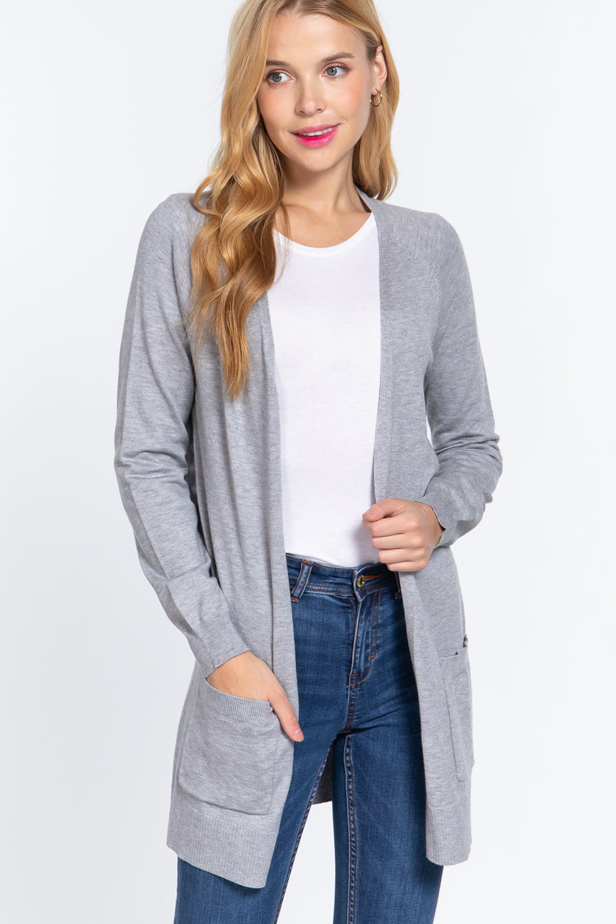 ACTIVE BASIC Open Front Long Sleeve Cardigan - TopFashionHQ