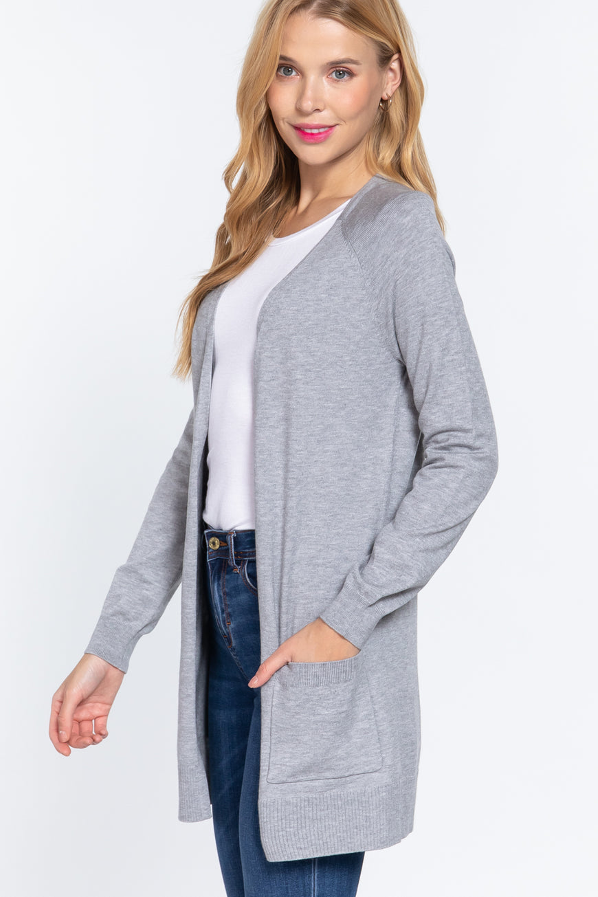 ACTIVE BASIC Open Front Long Sleeve Cardigan - TopFashionHQ