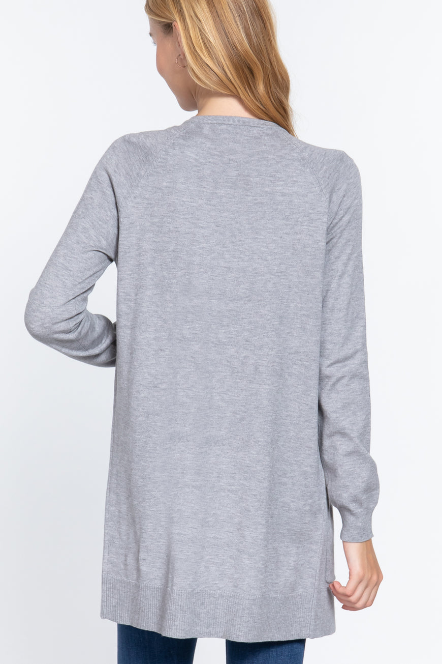 ACTIVE BASIC Open Front Long Sleeve Cardigan - TopFashionHQ