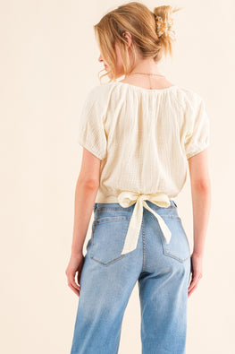 And The Why Back Waist Tie Cropped Blouse - TopFashionHQ