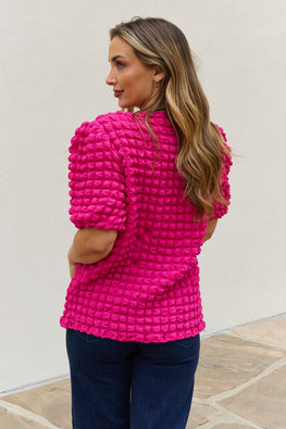 And The Why Full Size Bubble Textured Puff Sleeve Top - TopFashionHQ