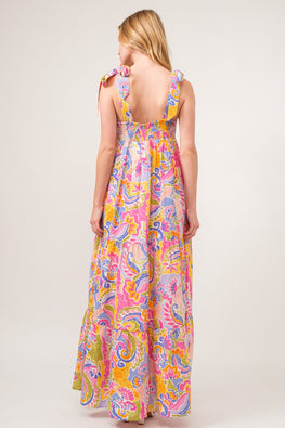 And The Why Full Size Printed Tie Shoulder Tiered Maxi Dress - TopFashionHQ