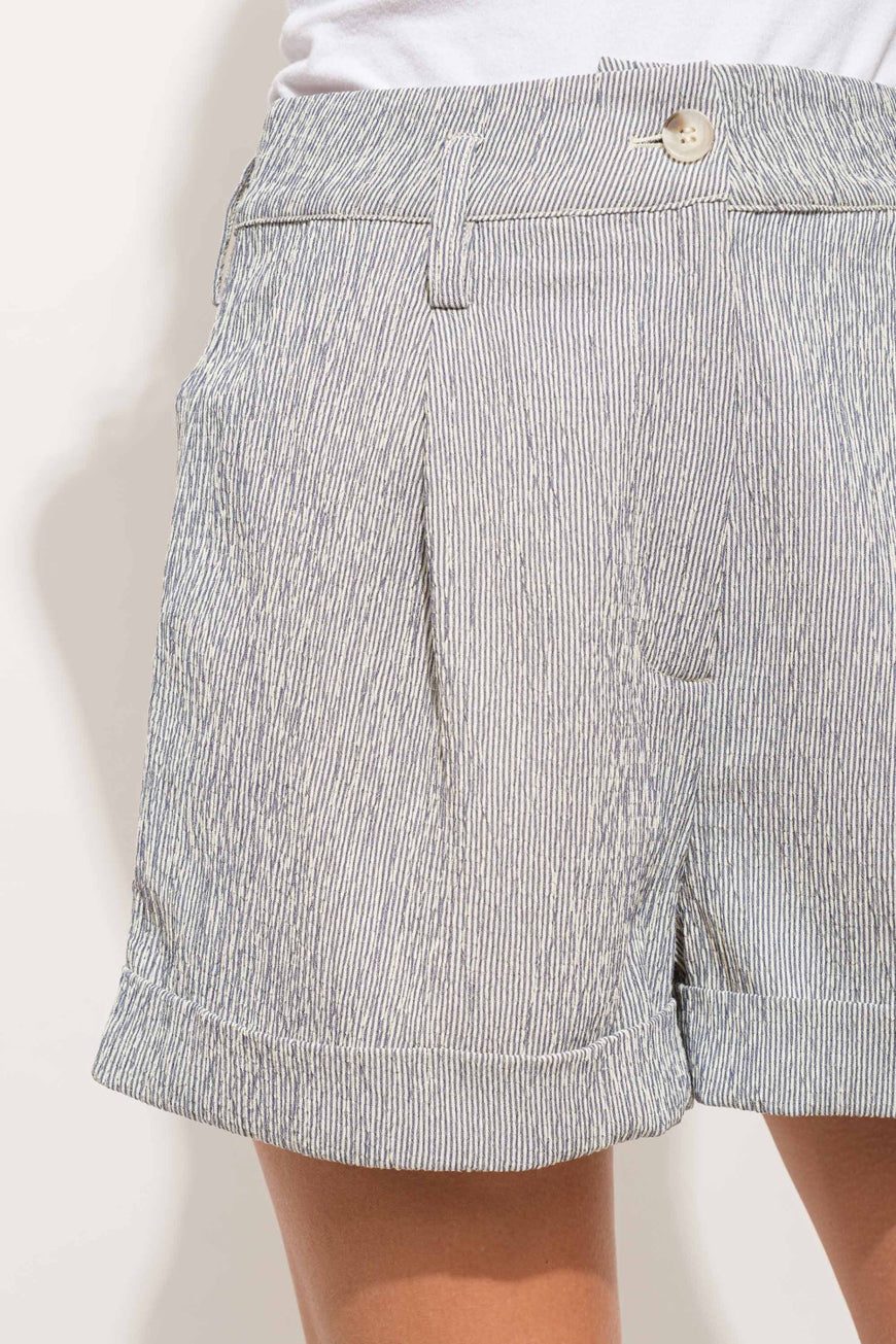 And The Why Pin Striped High Waist Rolled Shorts - TopFashionHQ