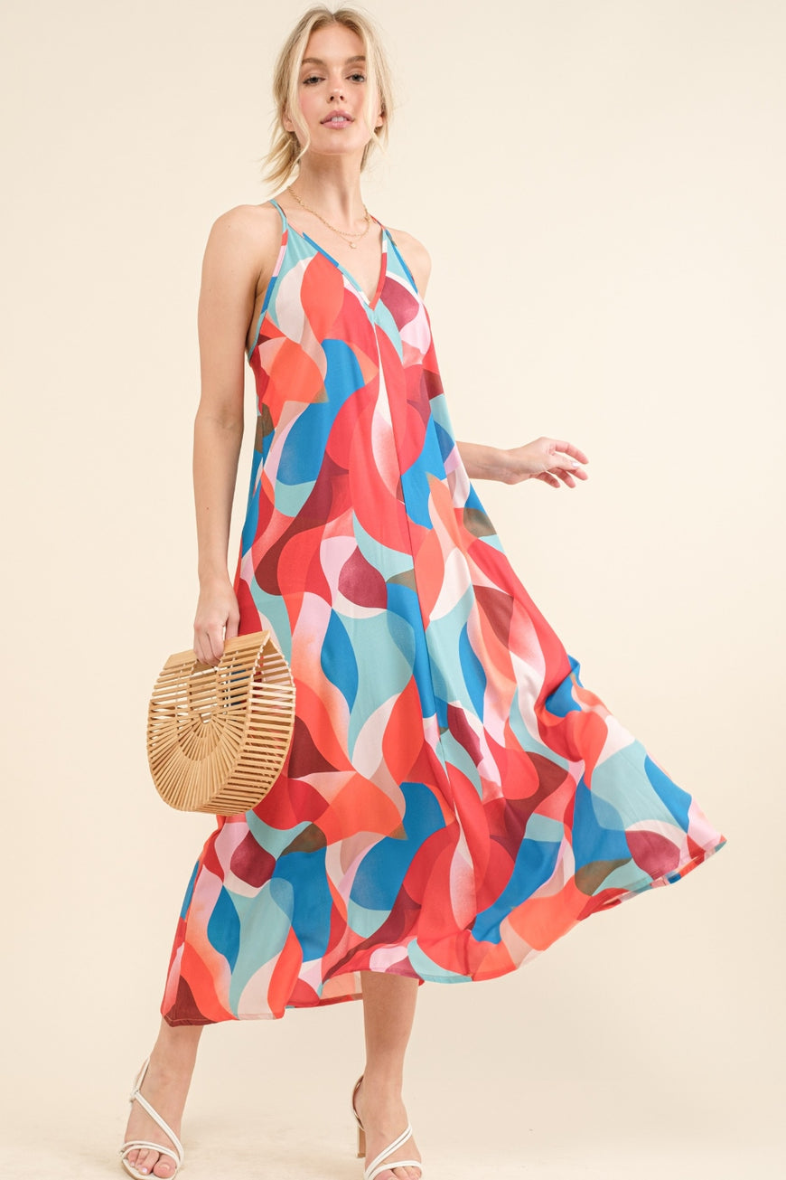 And the Why Printed Crisscross Back Cami Dress - TopFashionHQ