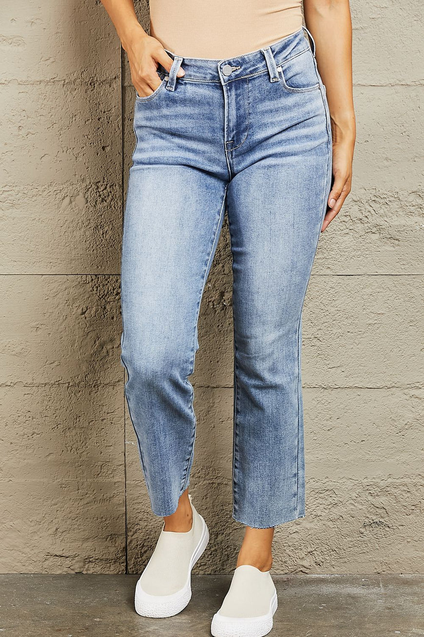 BAYEAS Mid Rise Cropped Slim Jeans - TopFashionHQ