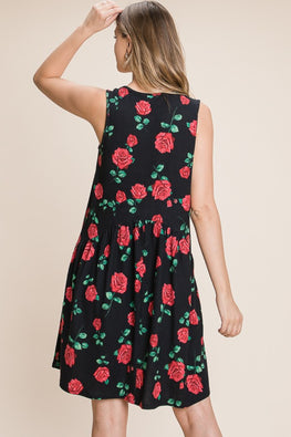 BOMBOM Floral Ruched Tank Dress - TopFashionHQ