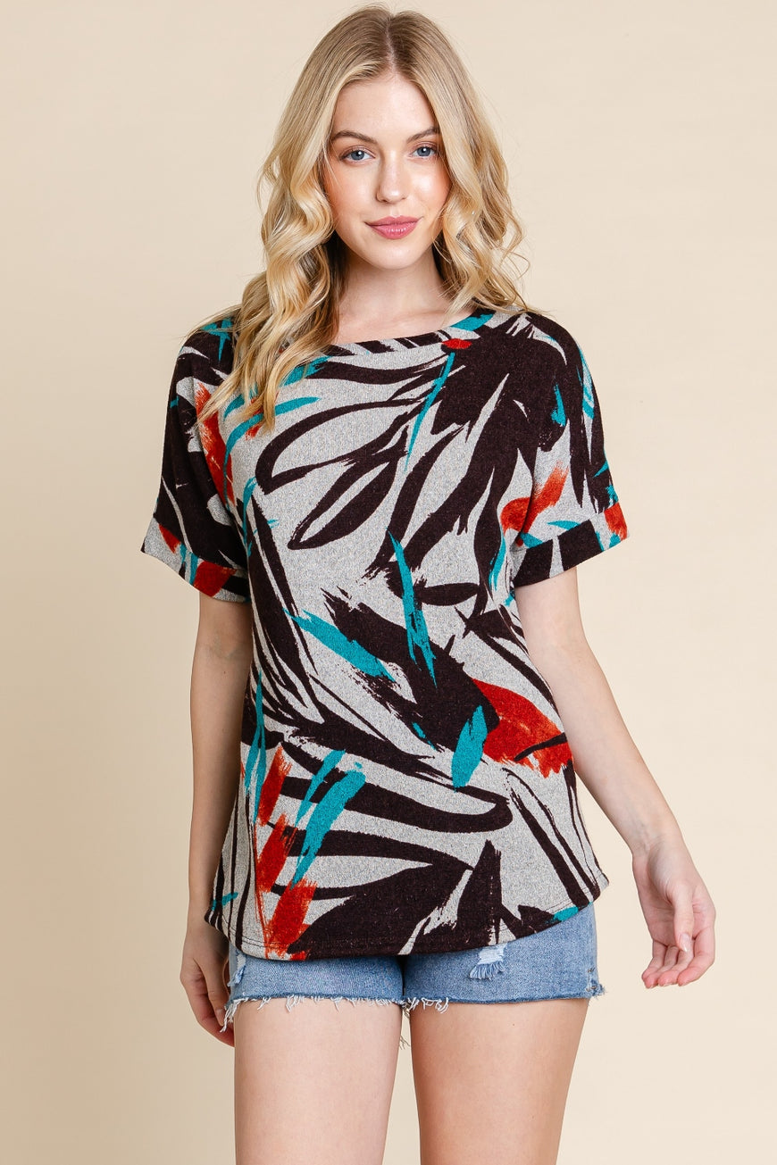 BOMBOM Printed Round Neck Short Sleeve T-Shirt - TopFashionHQ