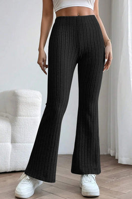 Basic Bae Full Size Ribbed High Waist Flare Pants - TopFashionHQ