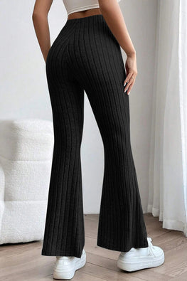 Basic Bae Full Size Ribbed High Waist Flare Pants - TopFashionHQ