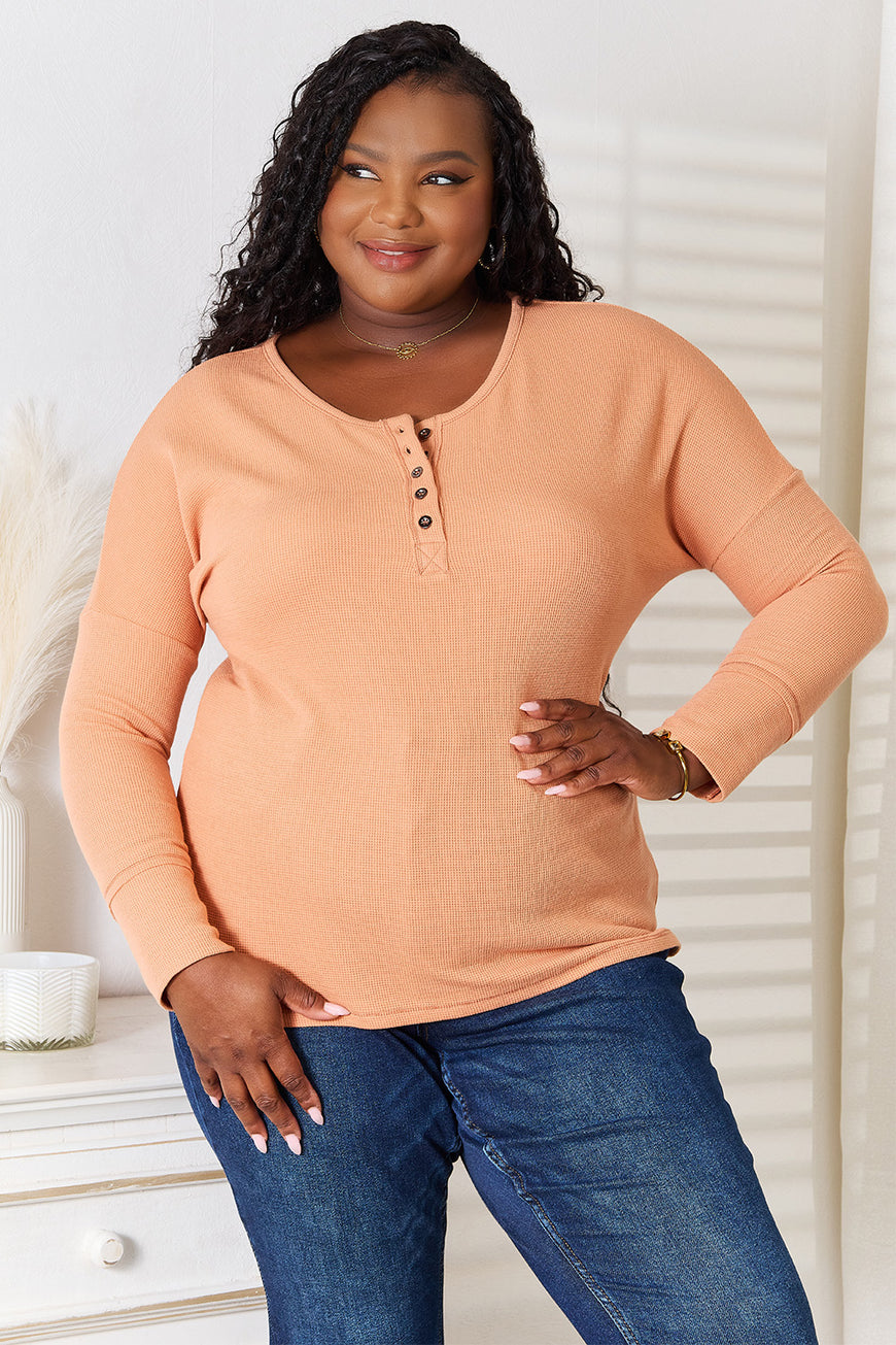 Basic Bae Half Button Long Sleeve Top - TopFashionHQ