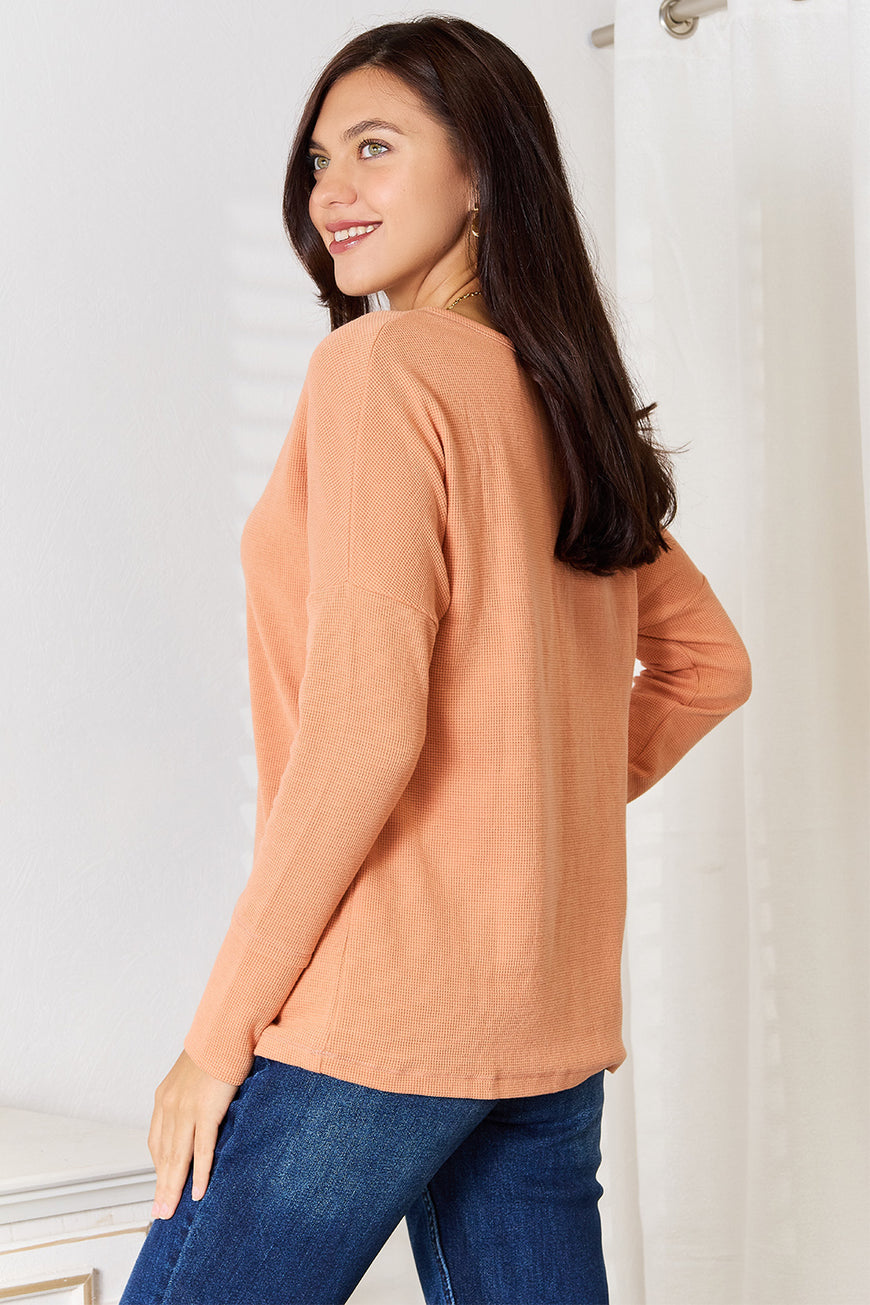 Basic Bae Half Button Long Sleeve Top - TopFashionHQ