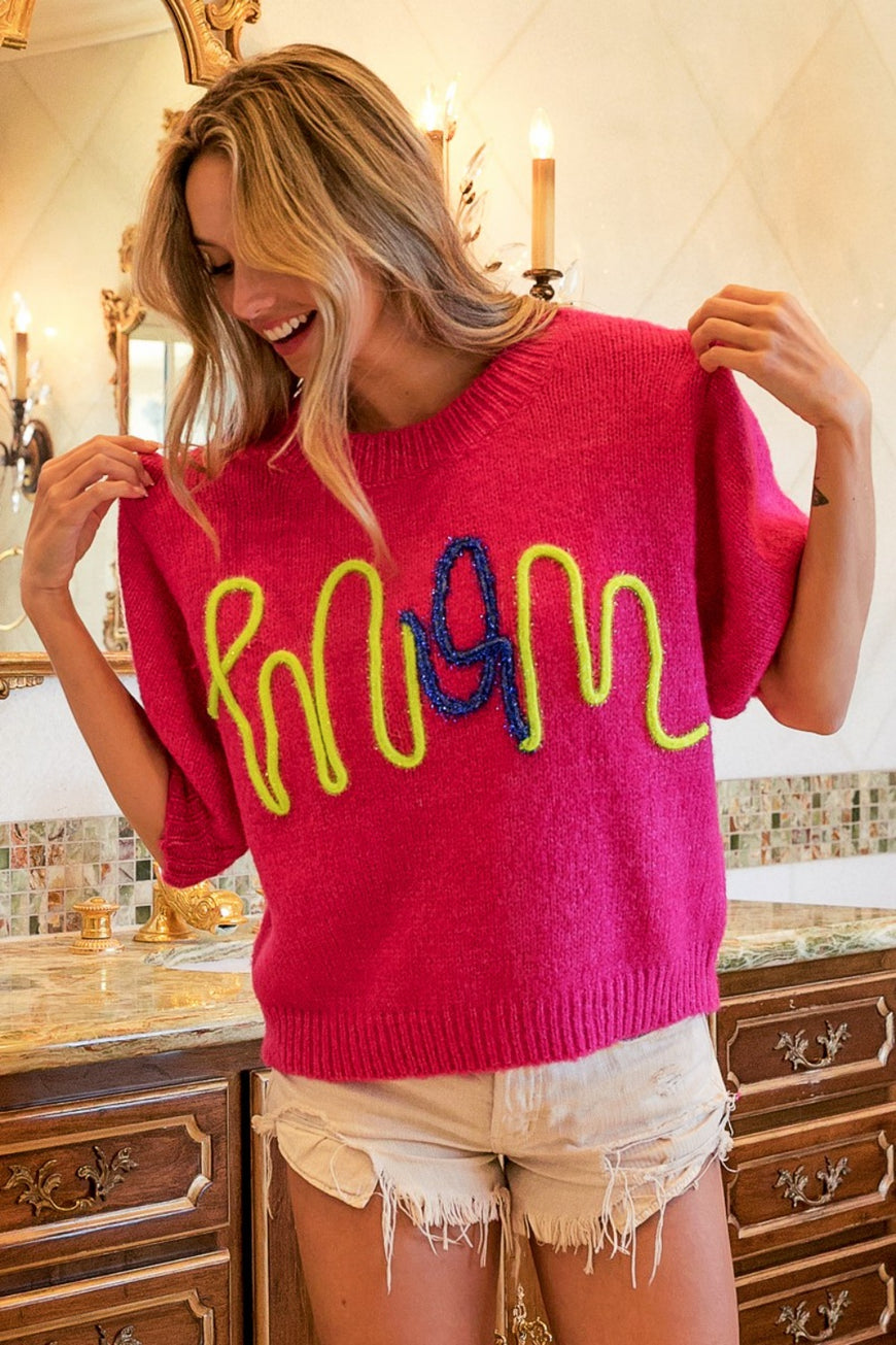 BiBi MOM Contrast Round Neck Sweater - TopFashionHQ