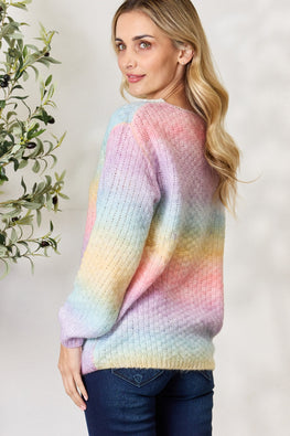 BiBi Rainbow Gradient Crochet Deetail Sweater - TopFashionHQ