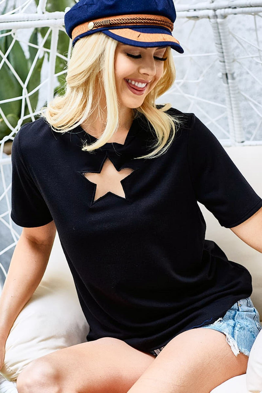 BiBi Star Cutout Short Sleeve T-Shirt - TopFashionHQ