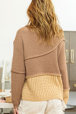 BiBi Texture Detail Contrast Drop Shoulder Sweater - TopFashionHQ