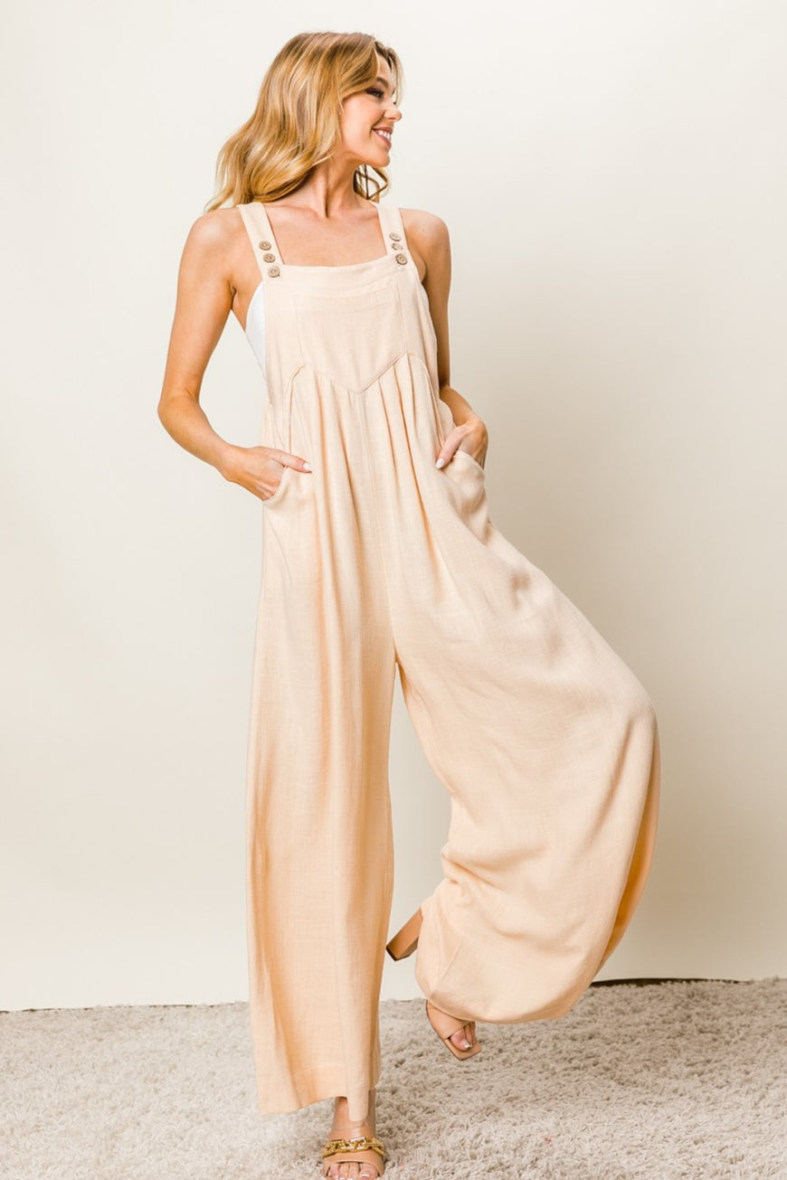 BiBi Texture Sleeveless Wide Leg Jumpsuit - TopFashionHQ