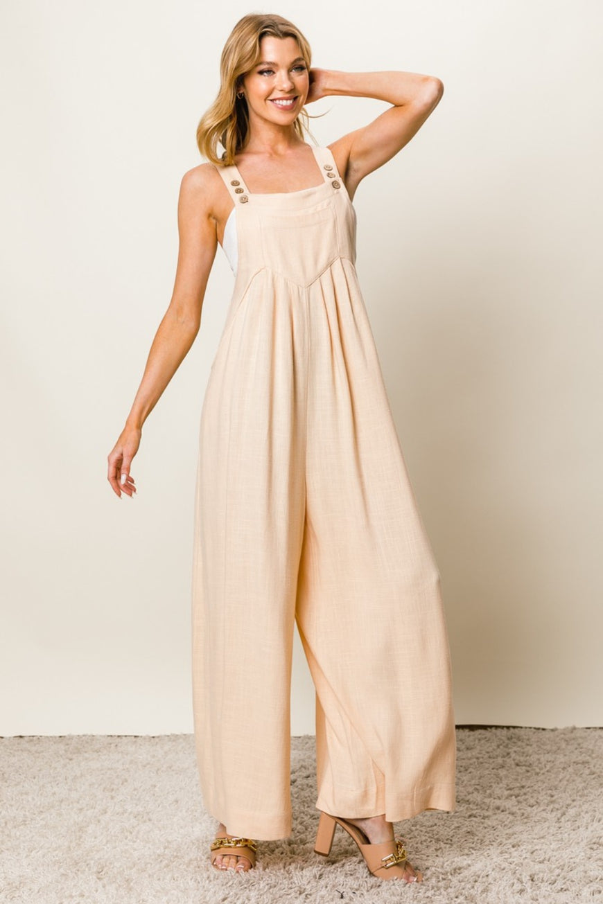 BiBi Texture Sleeveless Wide Leg Jumpsuit - TopFashionHQ