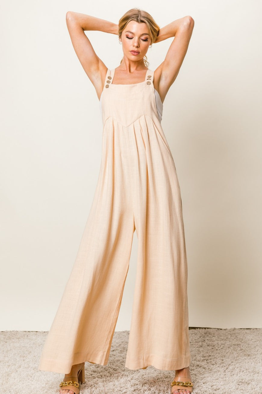 BiBi Texture Sleeveless Wide Leg Jumpsuit - TopFashionHQ