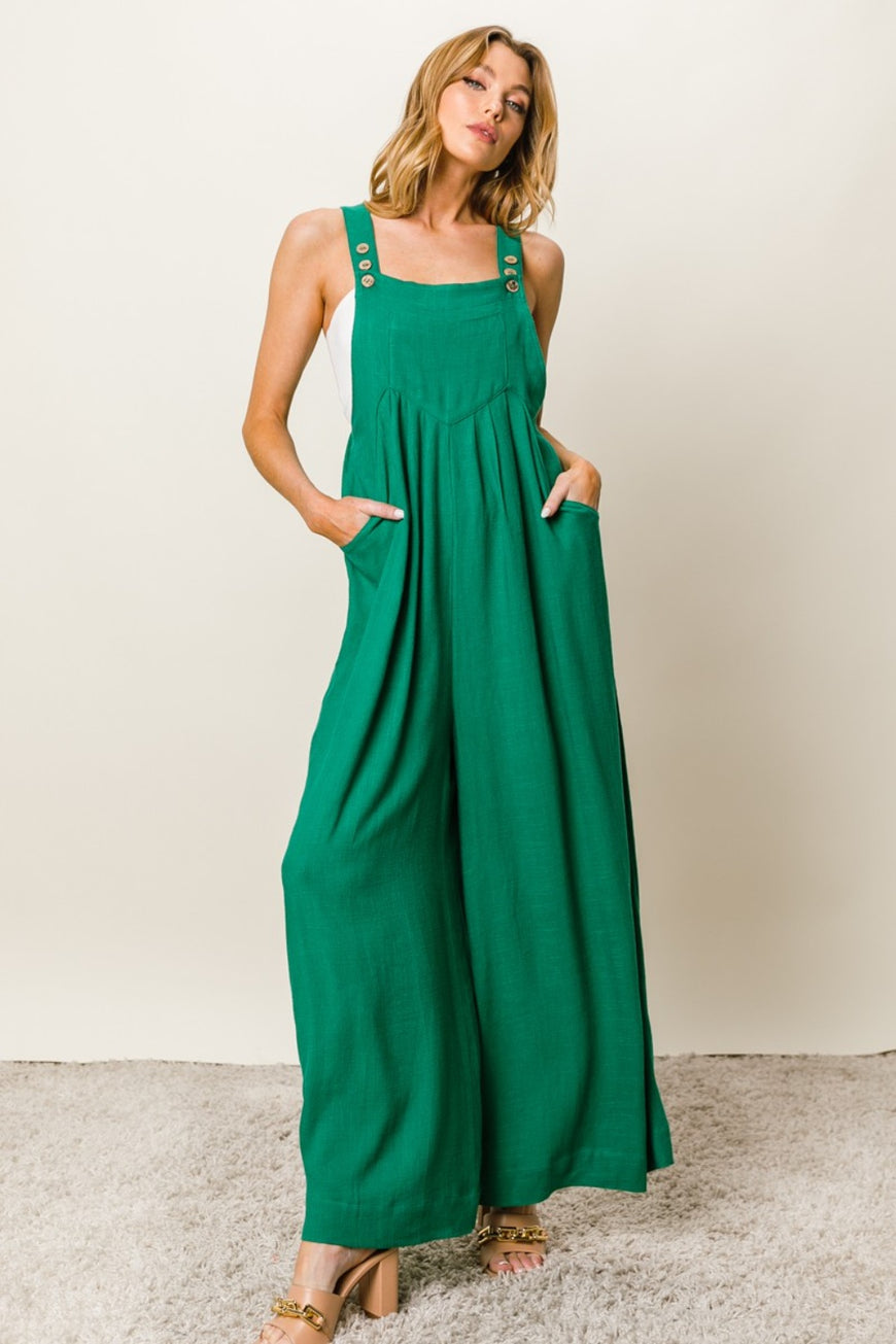 BiBi Texture Sleeveless Wide Leg Jumpsuit - TopFashionHQ