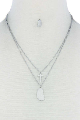 Stylish Double Layer Cross And Mary Necklace And Earring Set