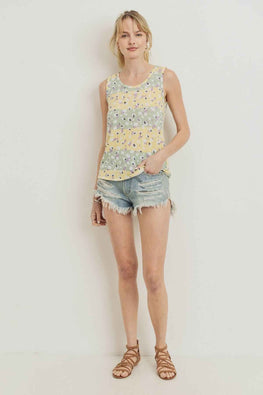 Printed Terry Back Opened Sleeveless Top