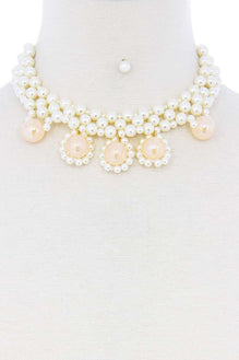 Chunky Rose Pearl Deco Choker Necklace