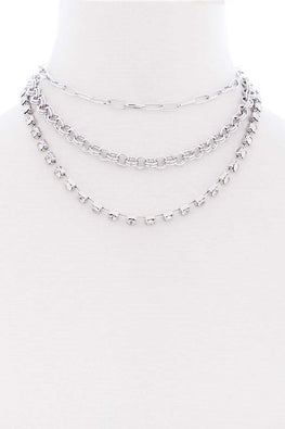 3 Layered Multi Metal Chain Necklace