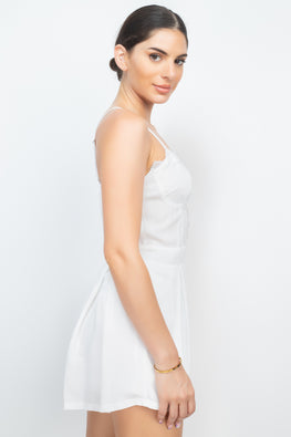 Cinched Zip Sweetheart Pleated Romper - TopFashionHQ