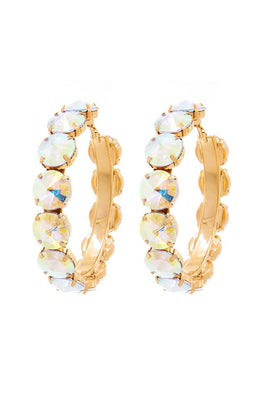 Rhinestone 3.25 Inch Classic Hoop Earring