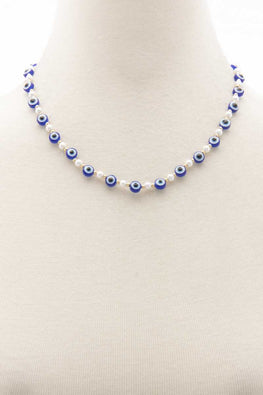 Evil Eye Pearl Bead Necklace