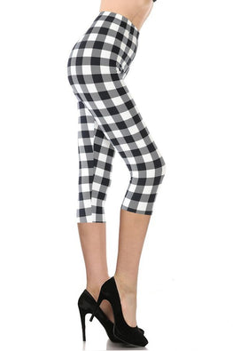 Multi-color Print, Cropped Capri Leggings In A Fitted Style With A Banded High Waist