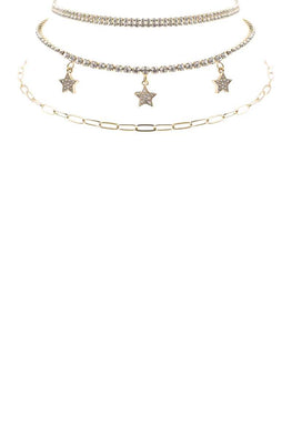 Rhinestone Star Charm 3 Layered Necklace