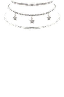 Rhinestone Star Charm 3 Layered Necklace