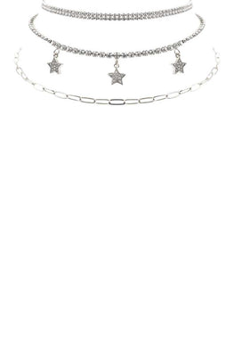 Rhinestone Star Charm 3 Layered Necklace