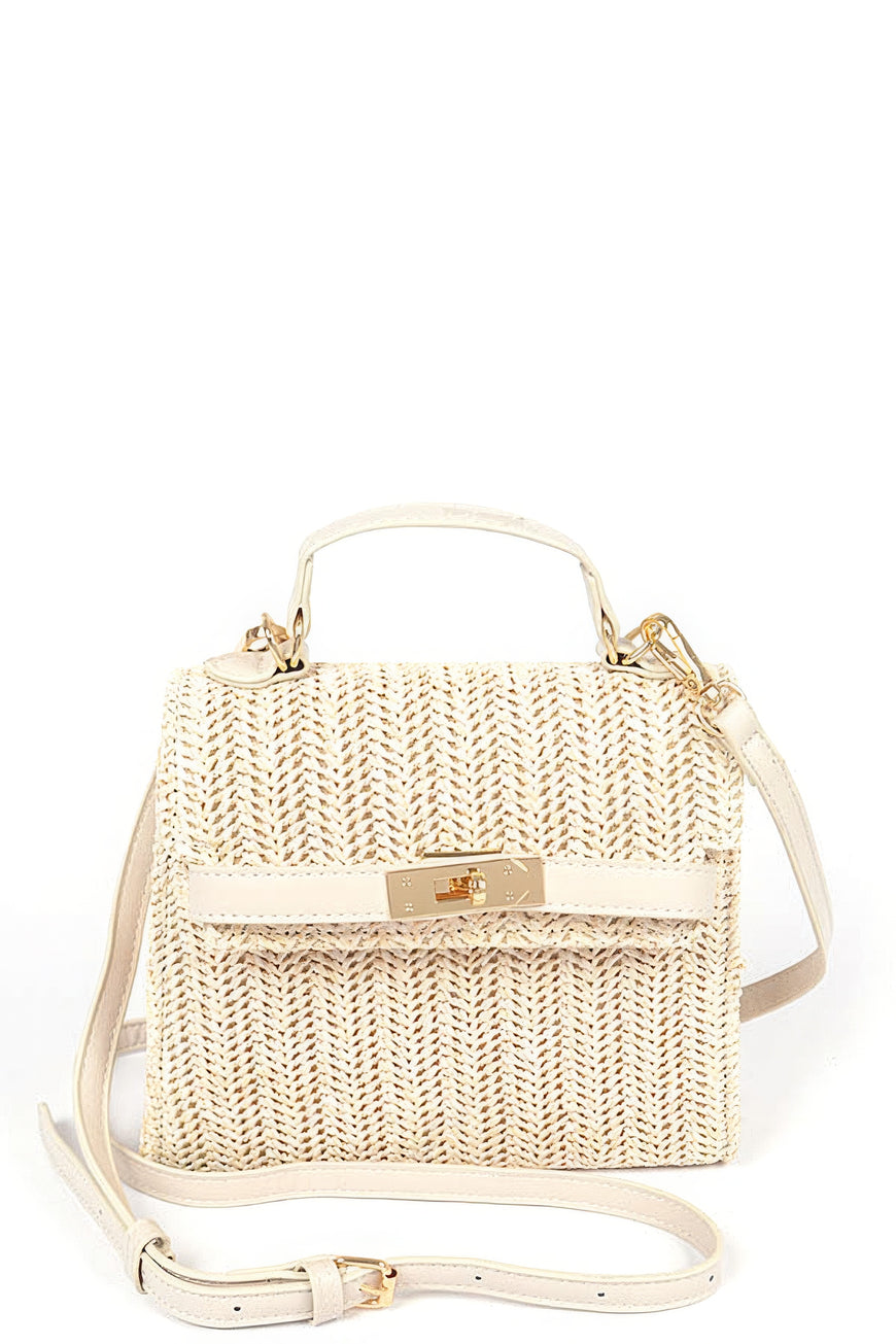 Faux Straw Top Handle Clutch