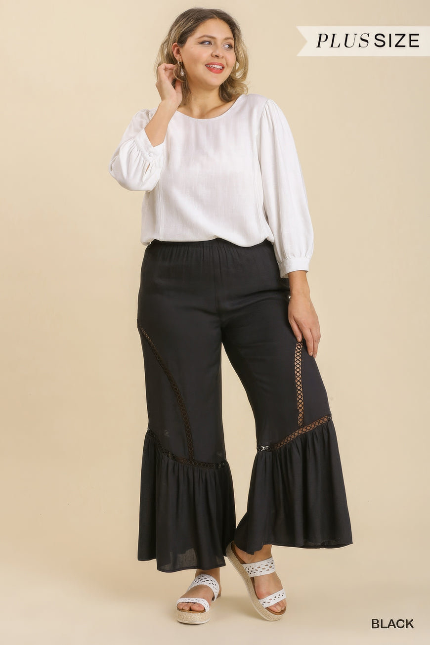 Wide Leg Elastic Waist Lace Tape Pants