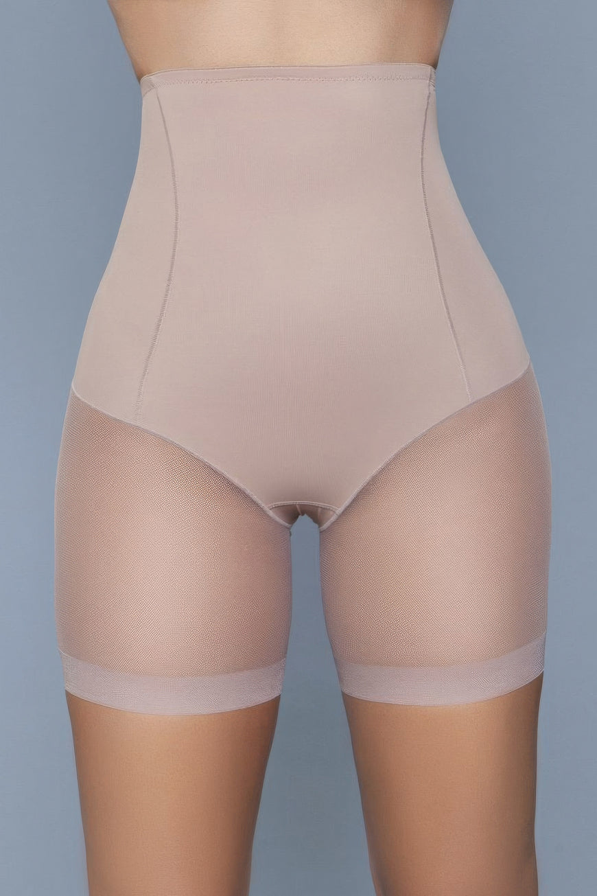 Nude High Waist Mesh Shorts Body Shaper With Waist Boning - TopFashionHQ