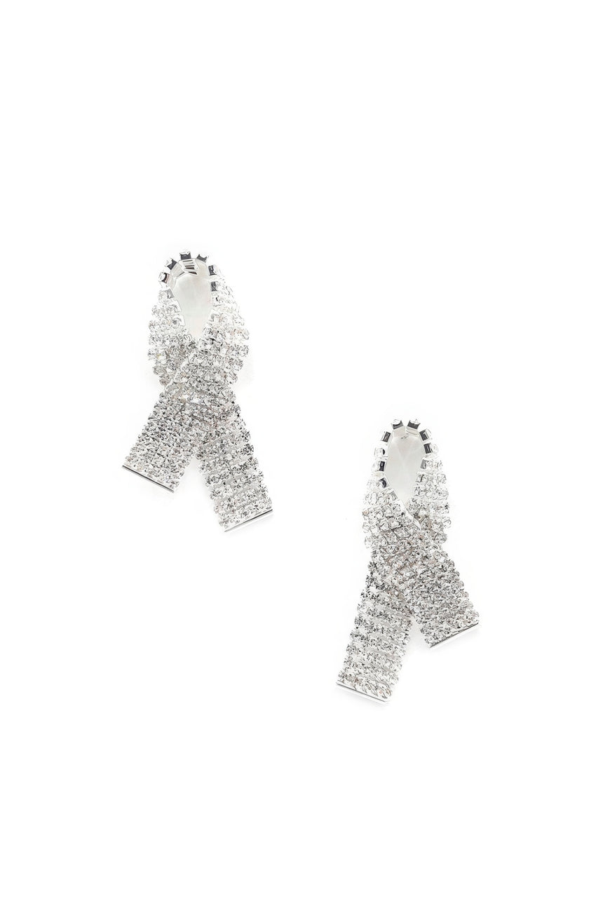 Rhinestone Awarness Bow Earring