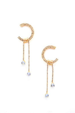 C Shape Rhinestone Dangle Earrng