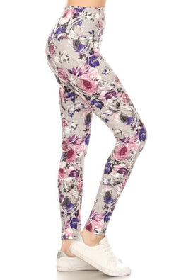 5-inch Long Yoga Style Banded Lined Floral Printed Knit Legging With High Waist