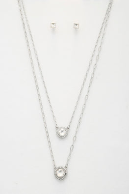 Double Crystal Metal Layered Necklace