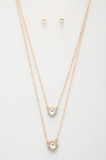 Double Crystal Metal Layered Necklace