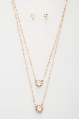 Double Crystal Metal Layered Necklace