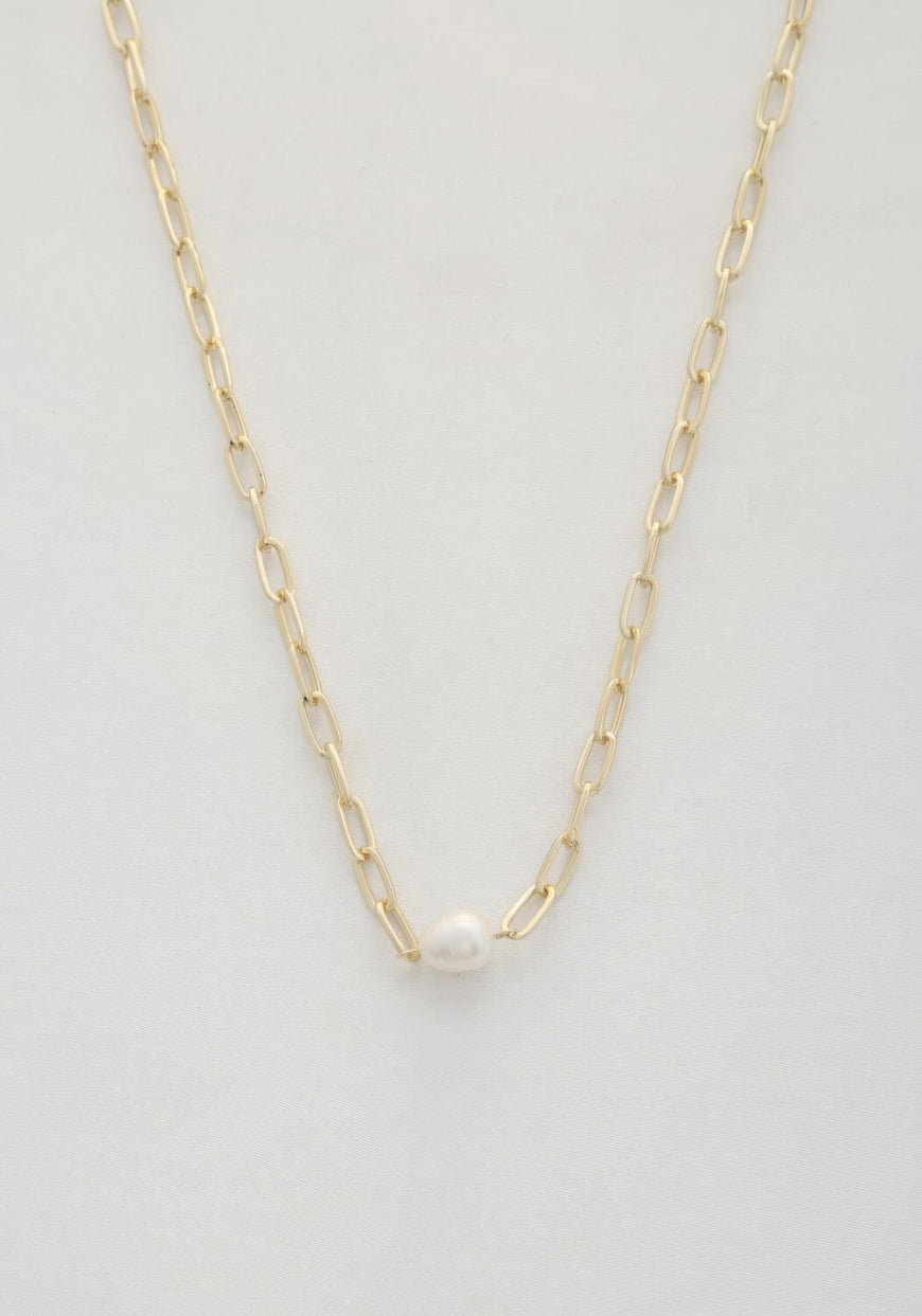 Pearl Bead Oval Link Necklace